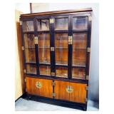 Lane Asian Styled Lighted China Display Cabinet, 4 Upper Shelves And Lower Storage, 79" H x 58" W x 