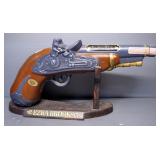 Ezra Brooks 12" Long Cannon Decanter, And Flintlock Dueling Pistol, On Stand