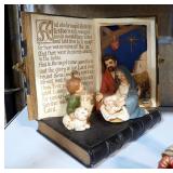 Nativity And Holy Family Figurines And Quilted Christmas Stockings