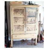Antique Single Drawer Pie Safe With Punched Tin Cabinet Door Panels And Sides, 62" x 39.5" x 17"