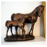 Painted Chalkware Mare And Foal Statuette, 12" x 13" x 4"