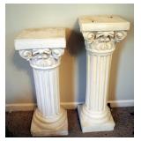 Cast Concrete Columns, Qty 2, 28" & 25.5" Including Live Potted Plants