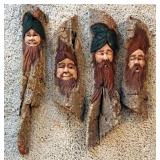 Carved Live Edge Wood Gnome Wall Decor, Qty 4