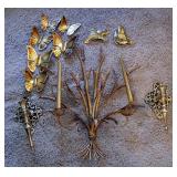 Brass Toned Wall Decor Including Candle Sconces, Birds And Butterflies