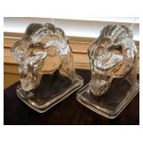 Glass Horse Themed Bookends, Qty 2 Pair, 5.5" And 8" Tall, And Glass Carousel Candy Dish