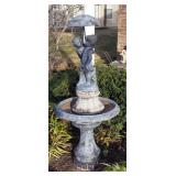 Bird Bath With Boy And Girl Under Umbrella Fountain, 52" x 23" Diameter