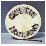 Irish Bodhran Drum Made By Waltons, Goatskin Head And Birch Frame, With Drum Stick, In Carry Case