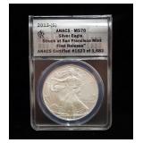 2013 S American Eagle $1 Silver Coins, Qty 2, Each 1 oz Fine Silver, Certified By NGC And ANACS, Gra
