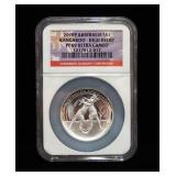 2010 P Australia Kangaroo High Relief $1 Silver Coin, 1 Ounce .999 Silver, Certified By NGC, Graded 