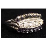 14K White Gold Ring With Black And Clear Stones, Possibly Topaz And Moissanite, Size 5-1/4, Approx 5