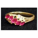 14K Gold Ring With Purple Stones, Possibly Sapphire, Size 6, Approx 2.30 g Total Weight Including St