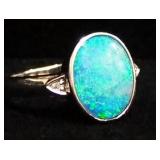 14K White Gold Ring With Blue Stone, Size 7, Approx 3.80 g Total Weight Including Stone