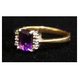 10K Gold Ring With Purple And Clear Stones, Possibly Amethyst And Moissanite, Size 6, Approx 2.13 g 