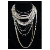 Sterling Silver Necklaces, Various Lengths And Styles, Approx 343.14 g Total Weight