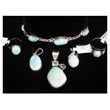 Bracelet, Rings (2), And Pendants (3) With Light Blue Stones, Possibly Larimar, Approx 44.09 g Total
