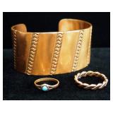 Copper Jewelry Bracelet And Rings, Rings Are Sizes 3-1/2 And 7-1/2