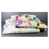 Quilts, Qty 2, 1 With Octagonal And 6-Pointed Star Pattern, Other With Cross Stitch Floral And Butte