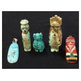 Zuni Fetish Figurines, Includes Maidens, Bear, And Totem, Total Qty 5