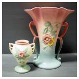 Hull Pottery 510 Dogwood Vase, 10.5", And Hull 131 Open Rose Handled Vase, 4.5"