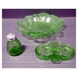 Depression Glass Dishware, Includes Serving Trays, Cabbage Leaf Bowl, Coasters, Single Shaker In Dou