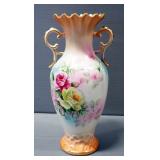 Prussia Urn Style Vase With Rose Design, 14.5" H