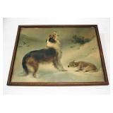 Walter Hunt (English, 1861-1941) "Found" Print Of Border Collie And Lamb, Framed Under Glass, 17" W 
