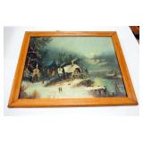 Winter Evening Scene Of Churches And Building By Lake, Originally Purchased In 1928, Framed Under Gl