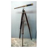 Brass And Leather Telescope With Wood Tri-Pod Telescope May Need Repair,53" Tall