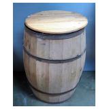 Wood Barrel With Metal Bands 29.5" Tall 19" Diameter