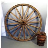 Metal Rimmed, Wood Spoked Wagon Wheel 39.5" Tall And Wagon Wheel Hub 7" Diameter
