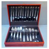 Reed & Barton Stainless 54 Piece Flatware Set In Tarnish Proof Lined Wood Storage Box