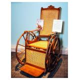 Late 1880s Wood Wheelchair With Cane Seat And Back, Cane Restored By Revelle Lee In 1980