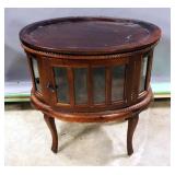Oval Vitrine Tea Table With Beveled Glass Side Panels And Removable Tray Top, 29.5" x 28.5" x 18"