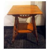 Antique Oak Accent Table With Brass Claw & Ball Feet, 30" x 24" x 24"