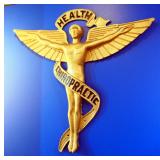 1920s Art Deco Iron Figural Chiropractic Emblem, 26" x 27.5"