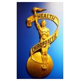 1920s Art Deco Iron Figural Chiropractic Emblem With Globe And Torch, 29" x 14"