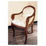 Walnut Upholstered Gout Chair, 45" x 23" x 27", Including Foot Rest