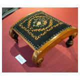 Antique Gout Foot Stool With Needlepoint Upholstery
