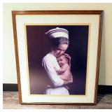 Framed Matted Under Glass Nurse Holding Newborn Commercial Print, 33" x 28"