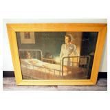 Early 1900s Andrew Lewis Framed Canvas Print Of Nurse At Childs Bedside, 27" x 36"