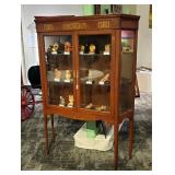 Antique Art Nouveau 2-Piece Inlaid Vitrine Display Cabinet, 62" x 46" x 13"