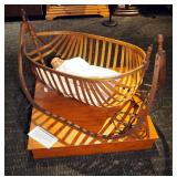 Antique Bent Wood Slave Field Cradle With Iron Wheels, 29" x 46" x 27", Baby Doll Prop Included