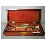 Antique Brass Enema Set In Felt Lined Storage Box, Circa 1860