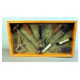 Vintage Orthopedic Surgical Tools Mounted In Wood Display Case Including Femoral Extraction Instrume