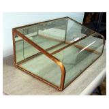 Antique Curved Glass Counter Top Locking Display Cabinet, Believed To Be Trimmed In Brass, 12" x 30"