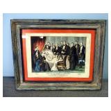 Framed Under Glass Lithograph Print, "The Death Of General Zachary Taylor", 15.5" x 19.5" And "First
