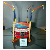 Chippewa Wood And Rawhide Medicine Drum Adorned With Beads And Thimbles, Includes 48" Bent Wood Drum