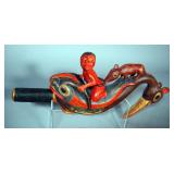 Northwest Coast Indian Ceremonial Hand Carved Rattle, Circa Early 1900s, 17" Long
