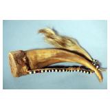 Medicine Mans Horn With Horse Hair & Fur Covered Cap, Circa 1880