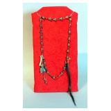 Indian Medicine Fetish Necklace Of Animal Bone, Tortoise Shell, Hair, Bells & String Of Nuts, 14" Lo